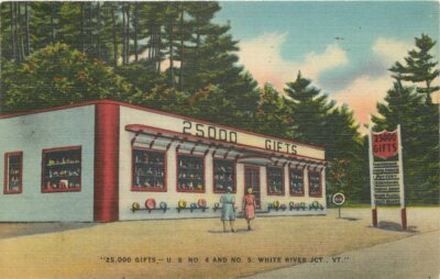 White River Junction Vermont 25,000 Gifts roadside Colorpicture Postcard 21-4369