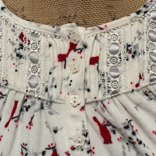 Secret Treasures Fleece Nightgown Mumu White Cardinal Bird Print Size Large - Picture 3 of 7