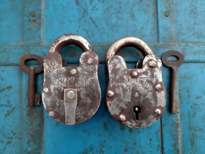 Vintage iron brass padlock hand crafted indian bank lock old post office lock 2p