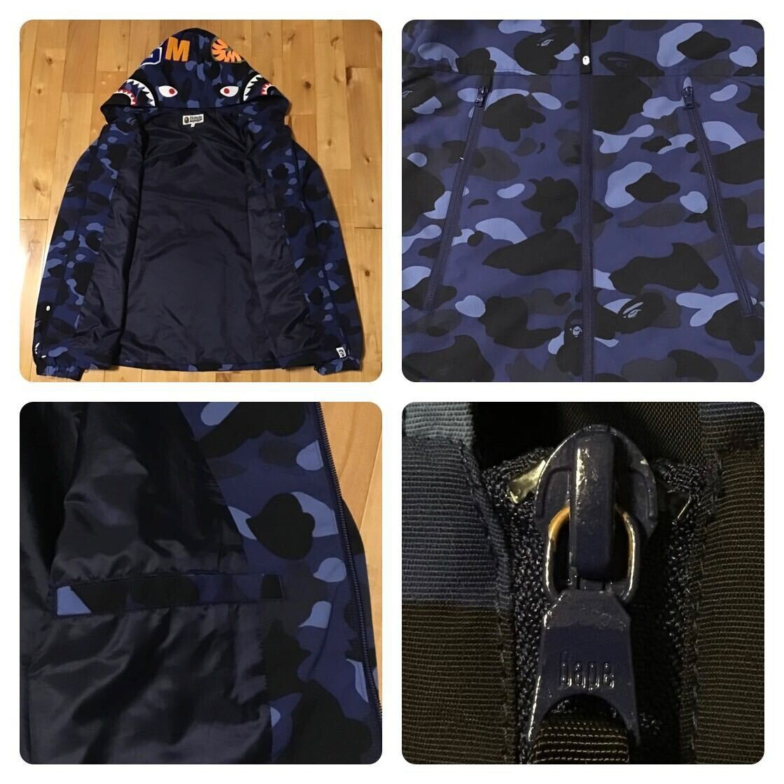 BAPE Blue camo Nylon shark zip hoodie jacket A Bathing Ape