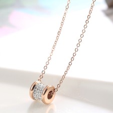 18K Rose Gold Pendant Necklace Women AAA White Cz Stainless Steel Clavicle Chain