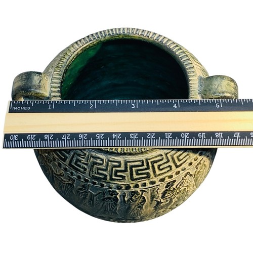 Greek Terracotta Pithari Pottery Jar w/ Handles Green Greek Key & Gods Relief - Picture 12 of 15