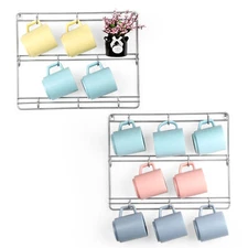 2PCS Metal Wall Mounted Mug Holder Coffee Cup Organizer Rack with 16 Mug Hooks