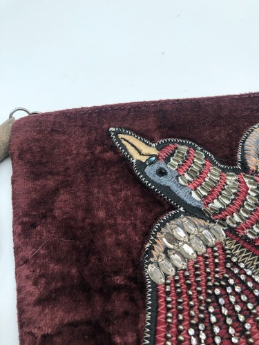SAM EDELMAN CLUTCH BURGUNDY VELVET BIRD IN FLIGHT TASSLE BEADED RHINESTONE - Picture 4 of 17