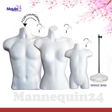 Male Female Toddler Torso Mannequin Set - 3 White Forms  3 Hangers 1 Stand