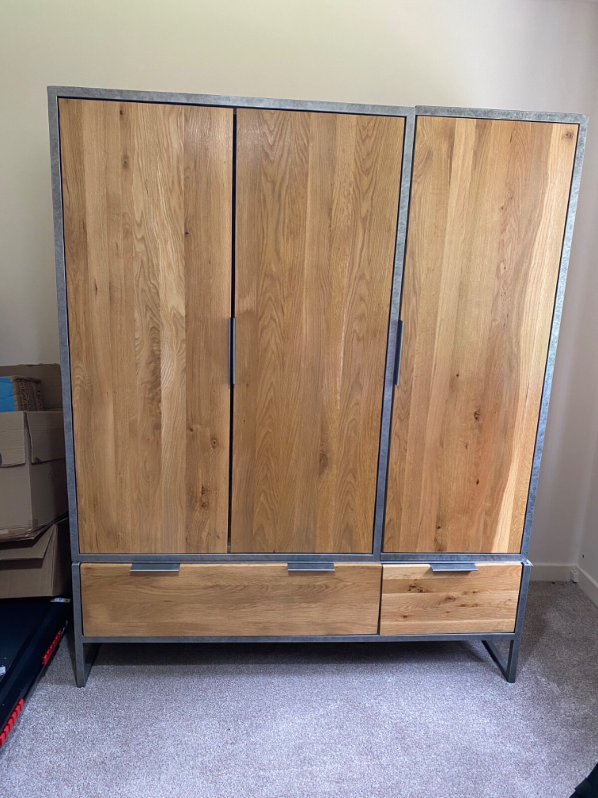 Used Oak FurnitureLand Triple Wardrobe, Brooklyn Natural Solid Oak & Metal eBay