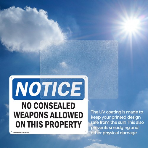 (2 Pack) No Concealed Weapons On Property OSHA Notice Sign Decal Metal Plastic - 第 7/23 張圖片