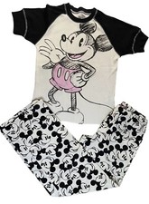 VTG 80s Disney Mickey Mouse Thermal Pajama 2 piece Shirt Pant Size Medium