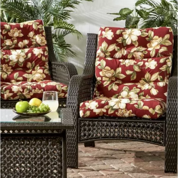 Red Out Door Chair High Seat Back Chair Cushion Set Patio Ties