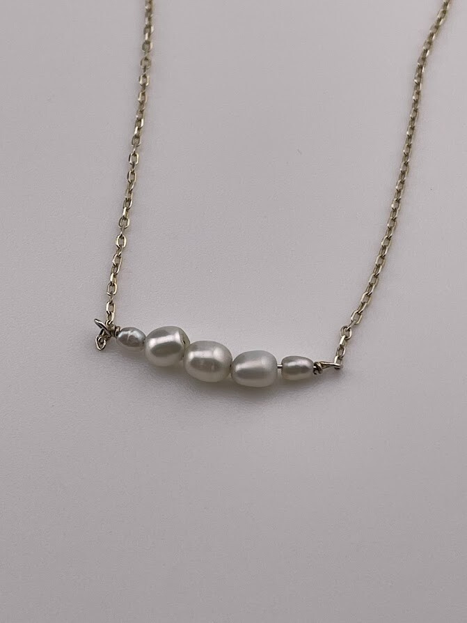 Delicate 925 Sterling Silver White Pearl Necklace 16-18