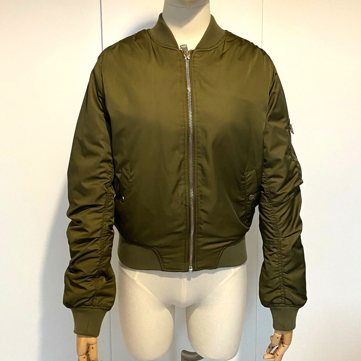 TOPSHOP Ladies Vintage Y2K Olive Green Khaki Zip Quilted Bomber