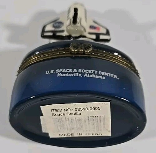 Cohete transbordador espacial de la NASA Estados Unidos caja de baratijas de porcelana esmalte latón bisagras ¡Excelente estado! - Imagen 8 de 10