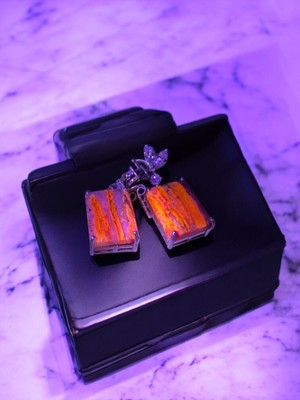 GreenLand Stone Tugtupite and Halo Diamond earrings 