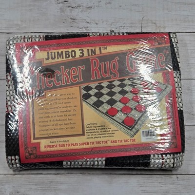Multiplex Jumbo 3 in 1 Checker Rug Game Red Black Reversible 28in NEW
