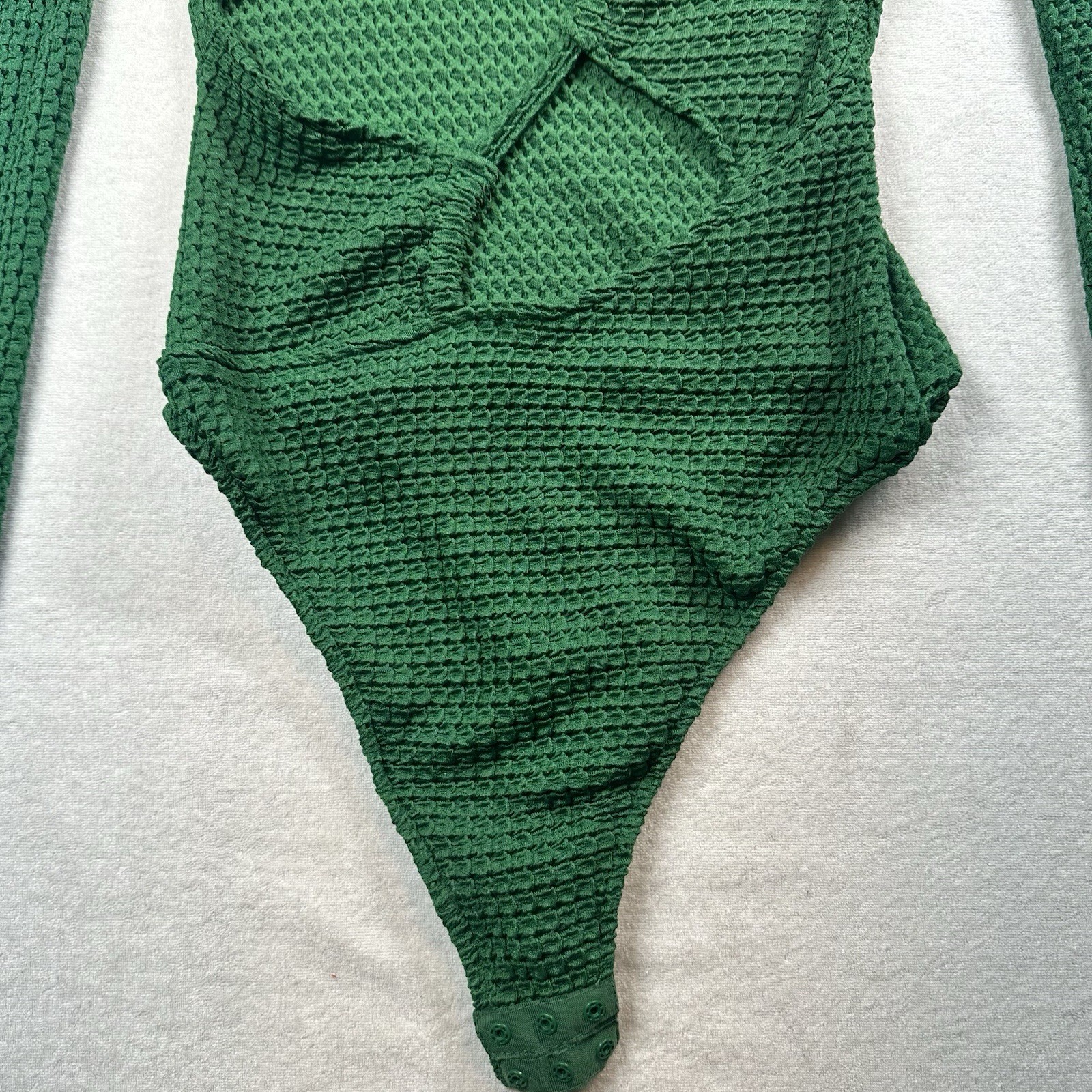 Manière De Voir Green Waffle Knit Cutout Bodysuit Long Sleeve Snap Front Women 6 image 8