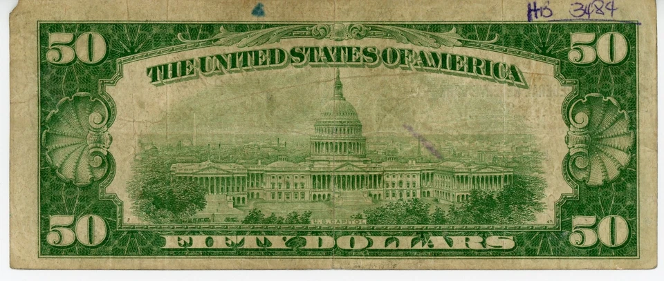 1929 $50 FIFTY DOLLAR BILL FEDERAL RESERVE NEW YORK JF 218 - Image 2 of 2