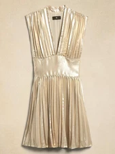 Banana Republic Cici Champagne Gold Metallic Mini Dress  Size 4 NWT Lame Pleated