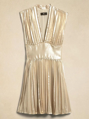 Banana Republic Cici Champagne Gold Metallic Mini Dress Size 4 NWT Lame Pleated