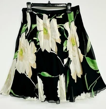 Carmen Mark Valvo Collection 100% Silk Floral Pleated Lind Flattering Skirt 10