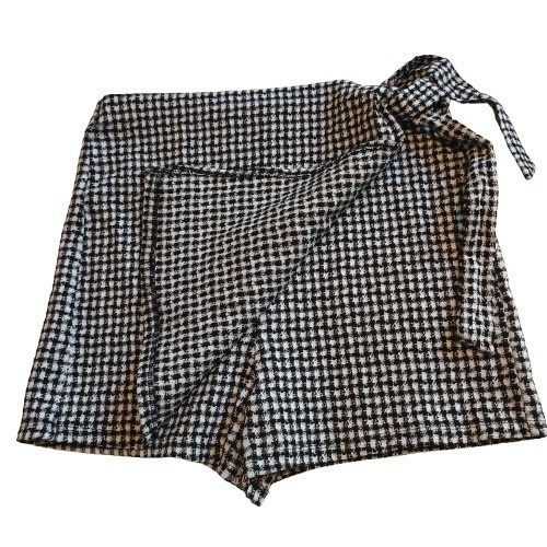 Hahnentritt Skort Wickel Minirock schwarz weiß Bindeband Taille Medium Freizeit - Bild 1 von 13