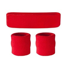 Sweatbands for Kids, Moisture Wicking 2 Wristbands and 1 Headband Set, Red