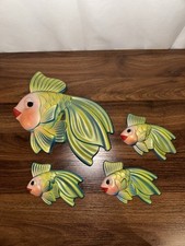 Vintage Chalkware Mom & Baby Fish Wall Plaques Art Decor 1971 Miller Studios