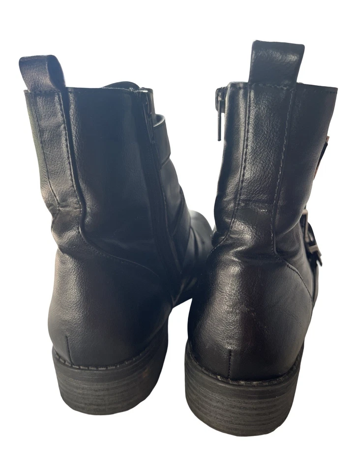Botas de moto de combate de cuero sintético negras para mujer con hebillas, 9,5 Foto 4 de 4