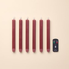 6pk Ribbed Flameless LED Taper Candles Orange - Hearth & Hand with