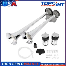 For Car Truck 12V Chrome Loud Dual Trumpet Train Air Horn System
