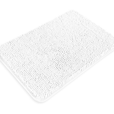 White Bathroom Rugs 17''x24'',Chenille Bath Mats,Absorbent and Washable Bath Ru...