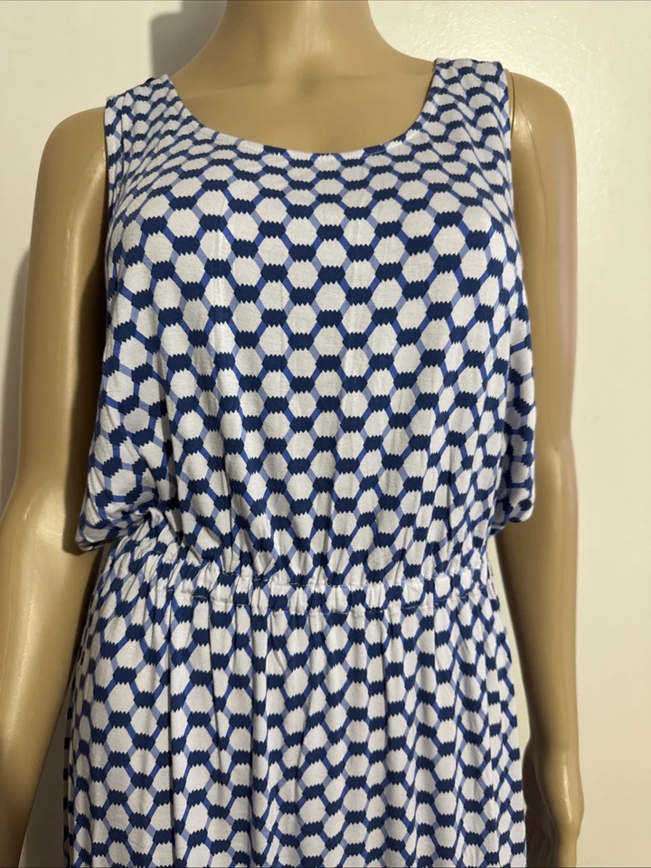 DAISY FUENTES PATTERN PLAY BLUE COMBO/INK MAXI DRESS HI-LO  MEDIUM Women's NEW! — 第 2/4 张图片
