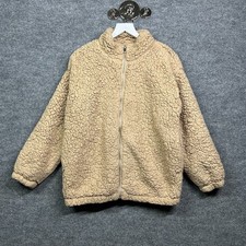 Nine West Sherpa Jacket Women Small Tan Good Faux Fur Full Zip Fleece WW03Z385RS