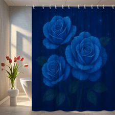 Elegant Blue Rose Shower Curtain for Bathroom Decor