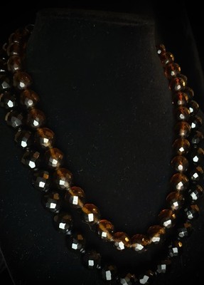 2 Vintage Joan Rivers 22in Brown & 24in Black Glass Ball Beaded Necklace