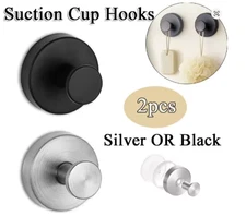 2-Pc Suction Cup Hook Stainless Steel No-Drill Towel Coat Holder