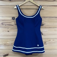 VTG Cole of California Swimsuit 16 Nautical Navy Blue White Stripe C3163 B158