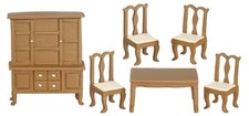 Dolls House Walnut Dining Room Furniture Set 1:24 Half Inch Miniature Suite