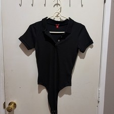 Women's Short Sleeve Polo Shirt Bodysuit Ribbed with 3 Buttons. Unused