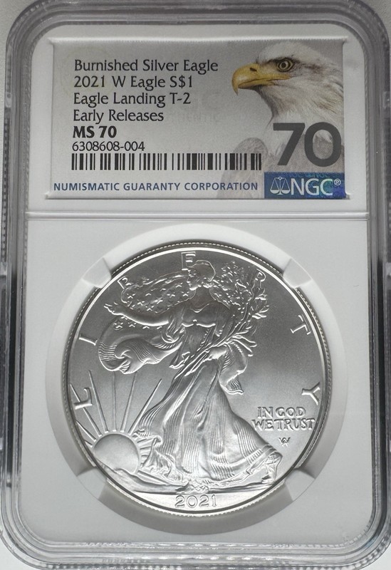 2021-W Burnished Silver Eagle Type 2 Early Releases MS70 NGC Eagle Label