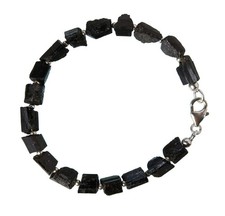 Turmalin Armband schwarz Kristalle - Schörl Armband - 925 Silber - Armkette Z267