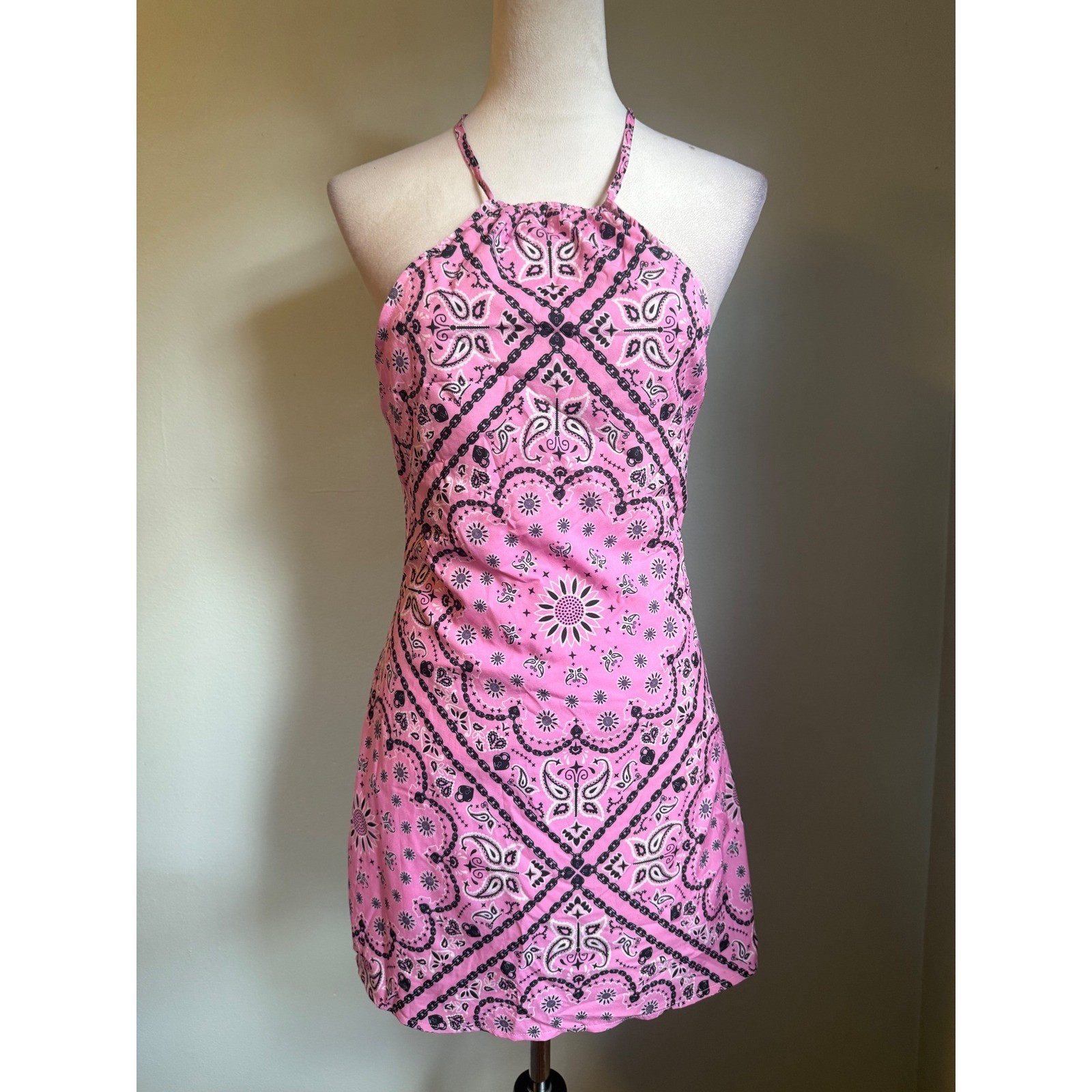 Kill Pink Bandana Candy Bandit Halter Mini Dress New Y2k Sm
