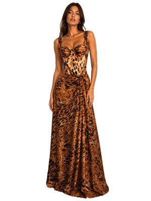 Rickie Freeman Terri Jon Leopard Evening Maxi 100% Silk Gown Size 10 NWT