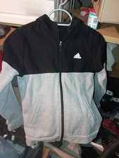 ADIDAS Boys Zip Hoodie Sweater 11-12 Years Black Colourblock Cotton CI22