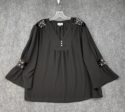Grand & Greene With Love Sheer Black Blouse Velvet Womens XL Whimsigoth Witchy