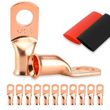 10PCS Battery Cable Ends, 4 Gauge Wire Connectors 5/16 4AWG 5/16" M8 , Copper
