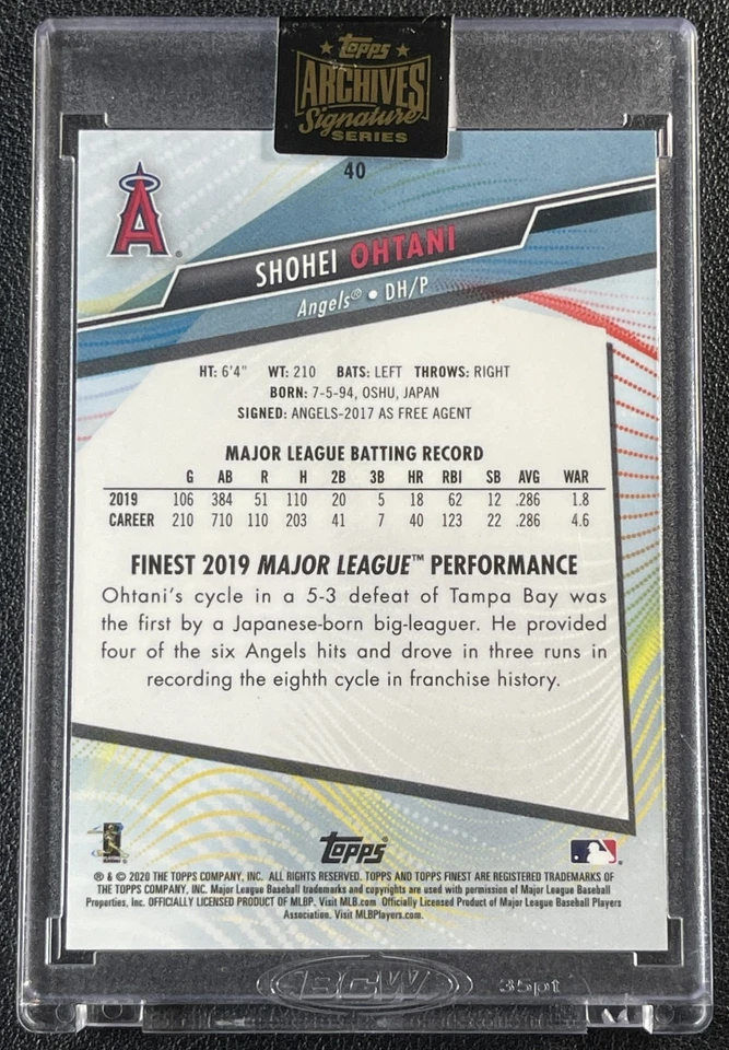 1/1 SHOHEI OHTANI 2022 TOPPS ARCHIVES SIGNATURE SERIES 2020 FINEST #40 AUTO 1/1 - Image 2 of 2