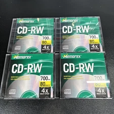 Memorex CD-RW 4x 700MB 80 Min Rewritable Compact Discs - Lot Of 4