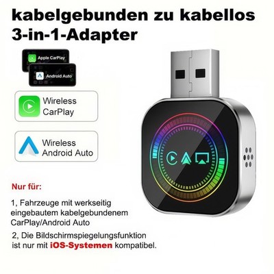 3-in-1 Wireless CarPlay Android Auto Adapter Plug & Play USB for iPhone Android