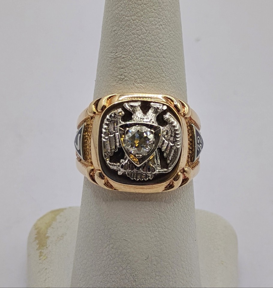 Antique Solid Masonic Ring Scottish Rite Gold Diamond Ring 32nd Degree ...