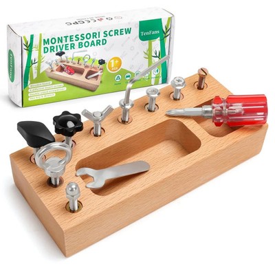 Montessori Busy Board for Toddlers 3-5 Years, Wooden Screwdriver Activity Boa